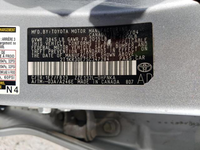 2T1KR30E75C347284 - 2005 TOYOTA COROLLA MA XR SILVER photo 12