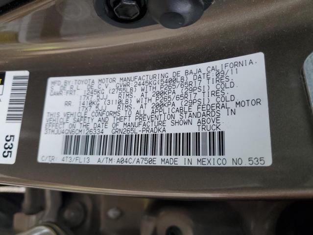 3TMJU4GN6CM126334 - 2012 TOYOTA TACOMA DOUBLE CAB PRERUNNER TEAL photo 12