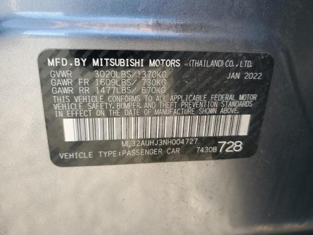 ML32AUHJ3NH004727 - 2022 MITSUBISHI MIRAGE ES GRAY photo 12