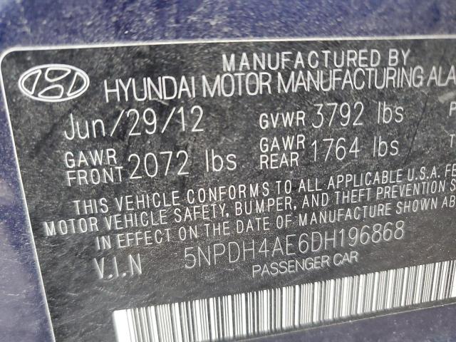 5NPDH4AE6DH196868 - 2013 HYUNDAI ELANTRA GLS BLUE photo 13