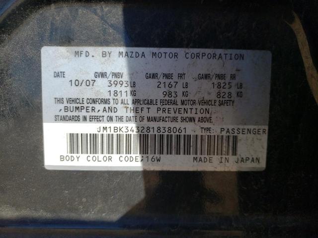 JM1BK343281838061 - 2008 MAZDA 3 HATCHBACK BLACK photo 12