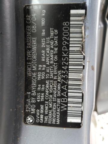 WBAAZ33425KP92008 - 2005 BMW 325 IS SULEV BLUE photo 12