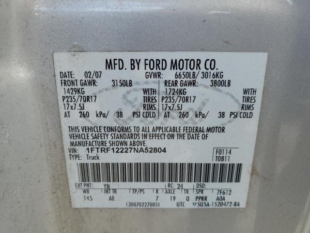 1FTRF12227NA52804 - 2007 FORD F150 GRAY photo 12