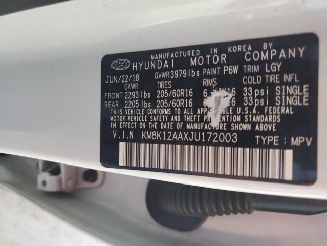 KM8K12AAXJU172003 - 2018 HYUNDAI KONA SE WHITE photo 12