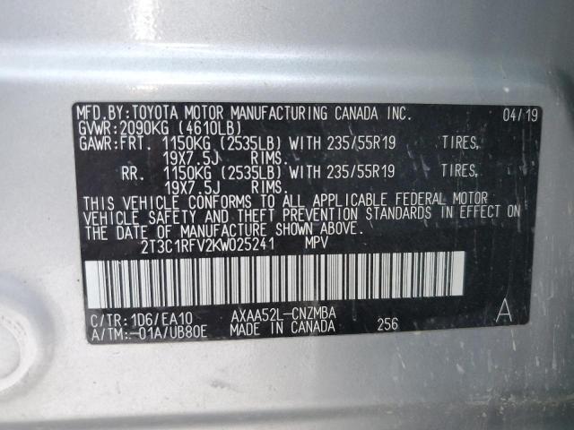 2T3C1RFV2KW025241 - 2019 TOYOTA RAV4 XLE PREMIUM SILVER photo 13