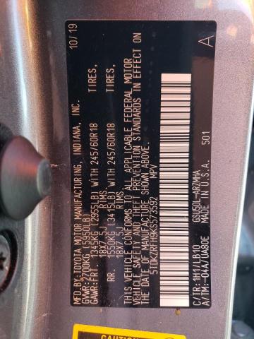 5TDKZRFH9KS573592 - 2019 TOYOTA HIGHLANDER SE GRAY photo 13