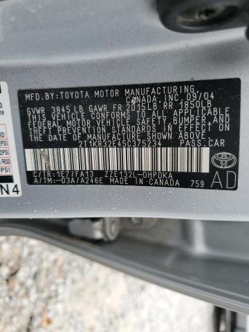 2T1KR32E45C375234 - 2005 TOYOTA COROLLA MA XR SILVER photo 12