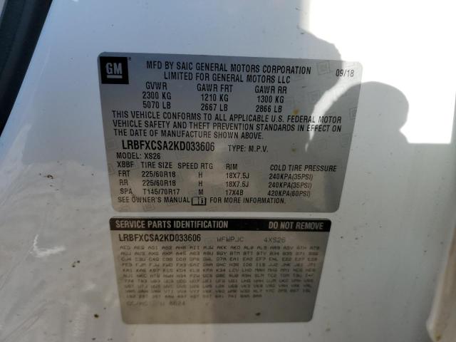 LRBFXCSA2KD033606 - 2019 BUICK ENVISION ESSENCE WHITE photo 12