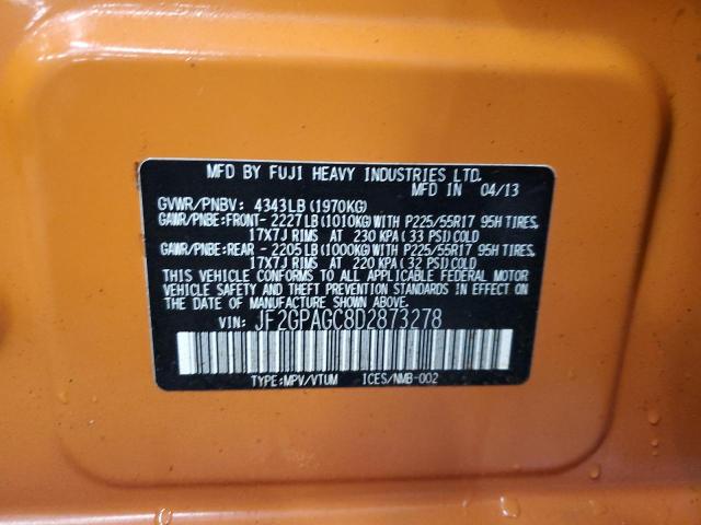 JF2GPAGC8D2873278 - 2013 SUBARU XV CROSSTR 2.0 LIMITED ORANGE photo 12