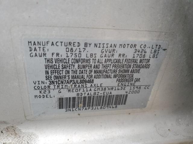 3N1CN7AP3JL809468 - 2018 NISSAN VERSA S SILVER photo 12