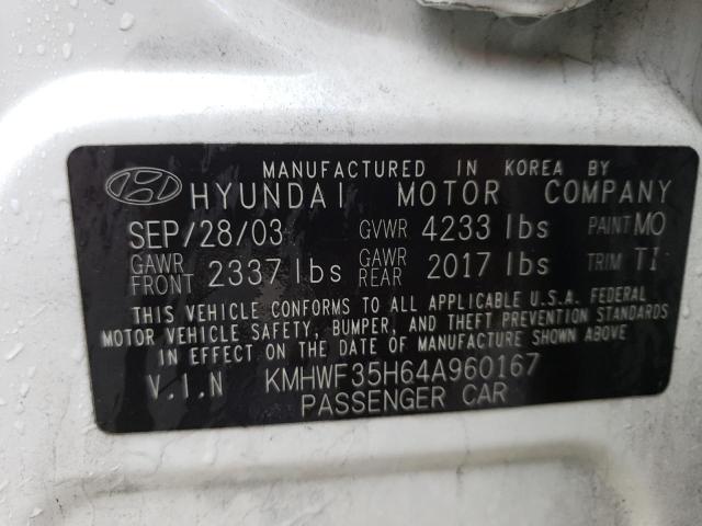 KMHWF35H64A960167 - 2004 HYUNDAI SONATA GLS WHITE photo 12