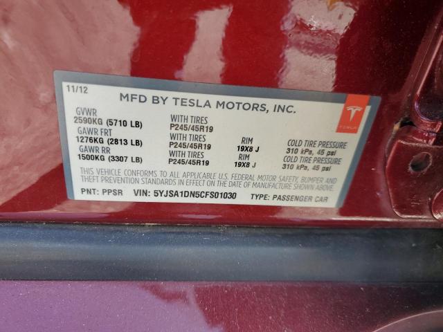 5YJSA1DN5CFS01030 - 2012 TESLA MODEL S Bordo foto 13