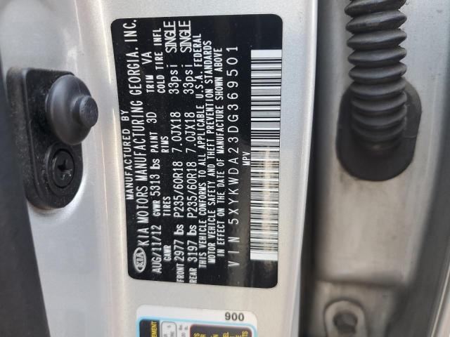 5XYKWDA23DG369501 - 2013 KIA SORENTO SX SILVER photo 13