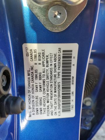 2HGFC2F59HH529875 - 2017 HONDA CIVIC LX BLUE photo 12