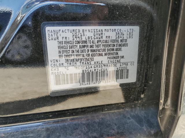 3N1AB7AP3FY354793 - 2015 NISSAN SENTRA S BLACK photo 12