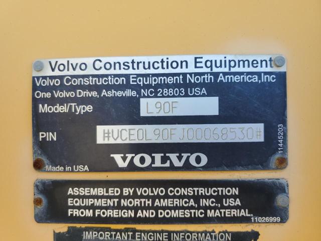 VCE0L90FJ00068530 - 2009 VOLVO L90F YELLOW photo 10