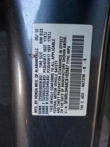 5FNRL5H68CB102687 - 2012 HONDA ODYSSEY EXL GRAY photo 13