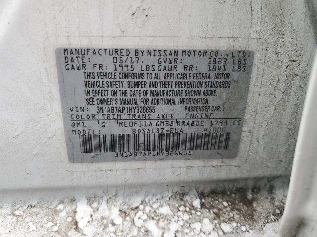 3N1AB7AP1HY326655 - 2017 NISSAN SENTRA S WHITE photo 13