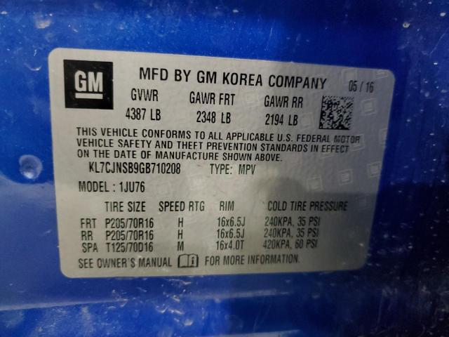 KL7CJNSB9GB710208 - 2016 CHEVROLET TRAX LS BLUE photo 12