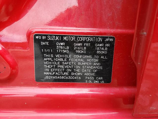 JS2YA5A58C6300416 - 2012 SUZUKI SX4 RED photo 12
