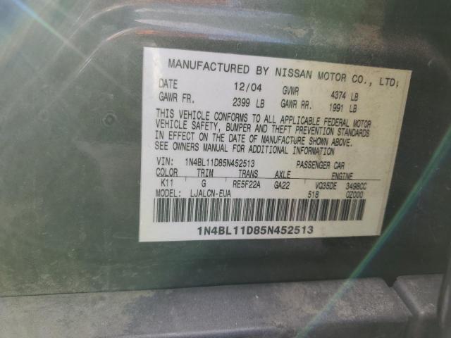 1N4BL11D85N452513 - 2005 NISSAN ALTIMA SE GRAY photo 12