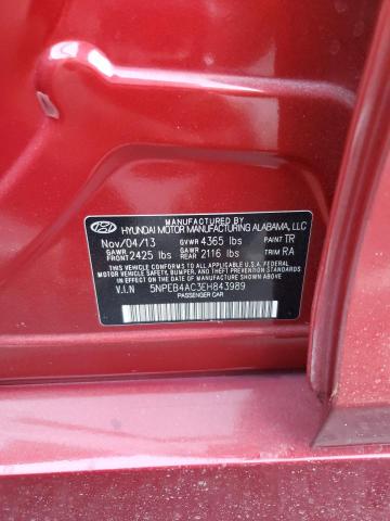 5NPEB4AC3EH843989 - 2014 HYUNDAI SONATA GLS RED photo 12