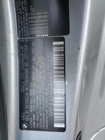 WBAEH73464B215623 - 2004 BMW 645 CI AUTOMATIC Сұр фото 13