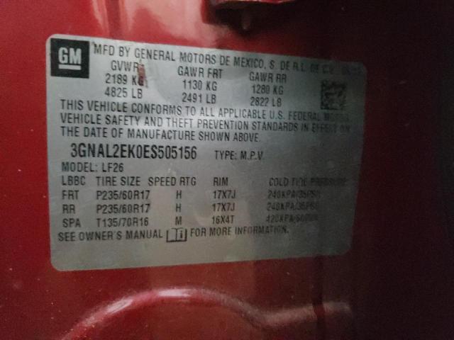 3GNAL2EK0ES505156 - 2014 CHEVROLET CAPTIVA LS 红色 照片 12