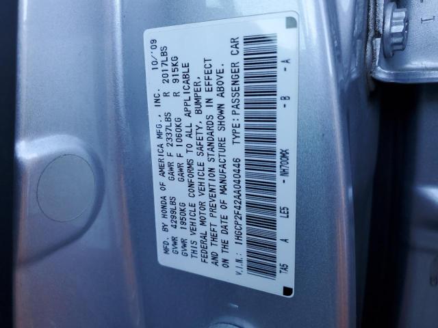 1HGCP2F42AA040446 - 2010 HONDA ACCORD LXP SILVER photo 12