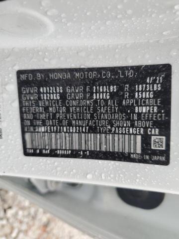 JHMFE1F71NX002147 - 2022 HONDA CIVIC EX WHITE photo 12