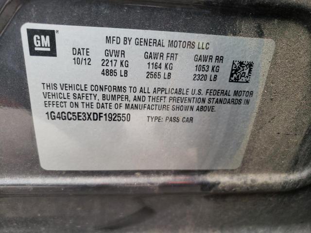 1G4GC5E3XDF192550 - 2013 BUICK LACROSSE GRAY photo 12