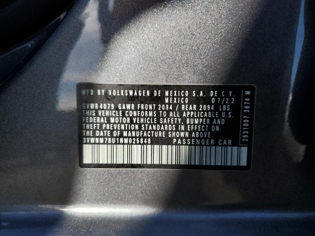 3VWNM7BU1NM025848 - 2022 VOLKSWAGEN JETTA S GRAY photo 12