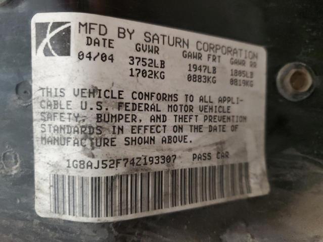 1G8AJ52F74Z193307 - 2004 SATURN ION LEVEL 2 白色 照片 12