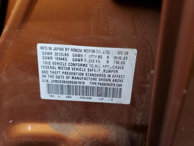 JHMGE88409S067879 - 2009 HONDA FIT SPORT ORANGE photo 13