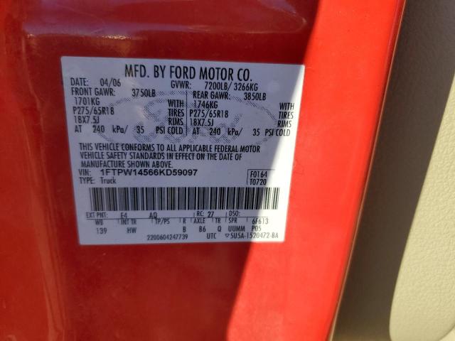 1FTPW14566KD59097 - 2006 FORD F150 SUPERCREW RED photo 12
