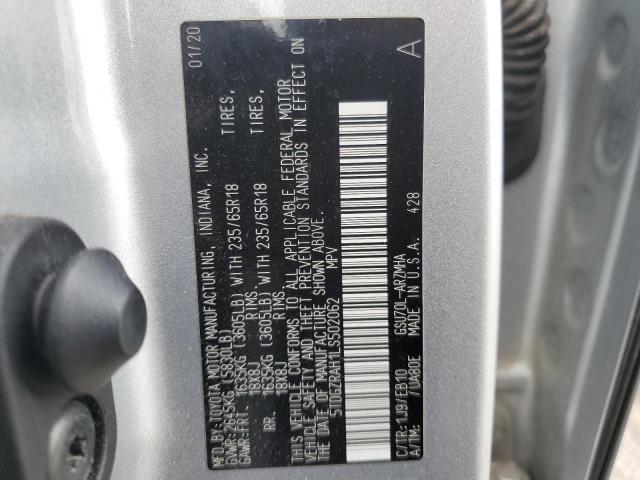 5TDGZRAH1LS502062 - 2020 TOYOTA HIGHLANDER XLE SILVER photo 13