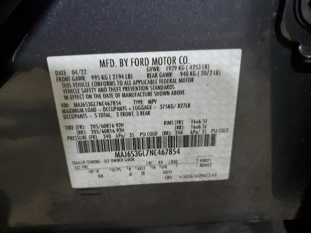 MAJ6S3GL7NC467854 - 2022 FORD ECOSPORT SE GRAY photo 14