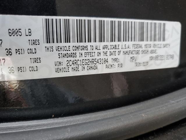 2C4RC1EG2HR543104 - 2017 CHRYSLER PACIFICA TOURING L PLUS BLACK photo 12