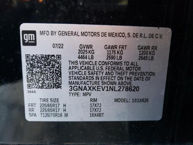 3GNAXKEV1NL278620 - 2022 CHEVROLET EQUINOX LT BLACK photo 14