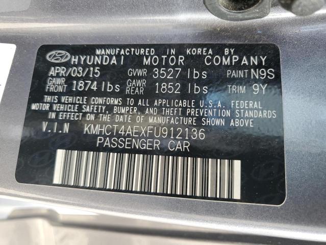 KMHCT4AEXFU912136 - 2015 HYUNDAI ACCENT GLS GRAY photo 12