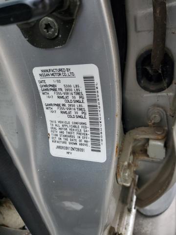 JN8DR09Y12W728091 - 2002 NISSAN PATHFINDER LE ვერცხლისფერი ფოტო 12