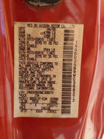 1N6DD26S9WC368272 - 1998 NISSAN FRONTIER KING CAB XE RED photo 12