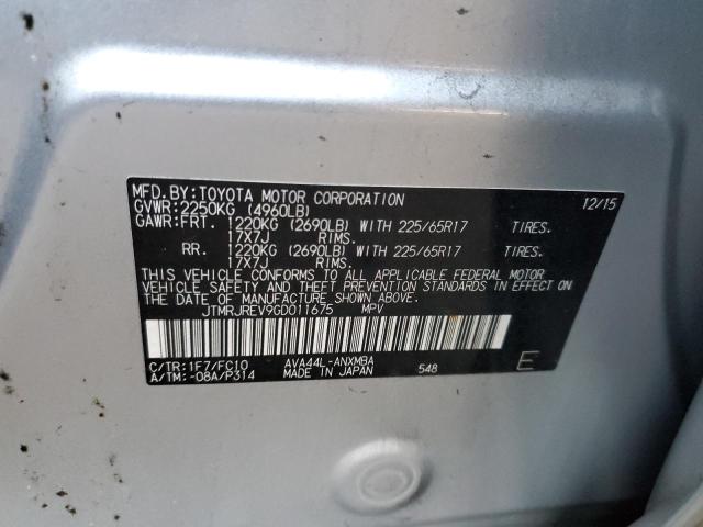 JTMRJREV9GD011675 - 2016 TOYOTA RAV4 HV XLE SILVER photo 12