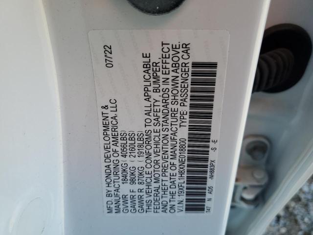 19XFL1H8XNE018800 - 2022 HONDA CIVIC SPORT TOURING WHITE photo 13