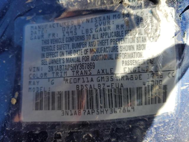 3N1AB7AP5HY367869 - 2017 NISSAN SENTRA S BLUE photo 12