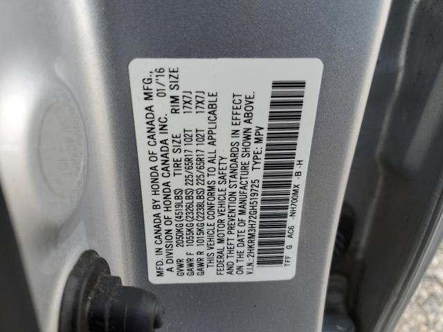 2HKRM3H72GH519725 - 2016 HONDA CR-V EXL SILVER photo 13