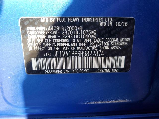 JF1VA1B66H9822874 - 2017 SUBARU WRX BLUE photo 12