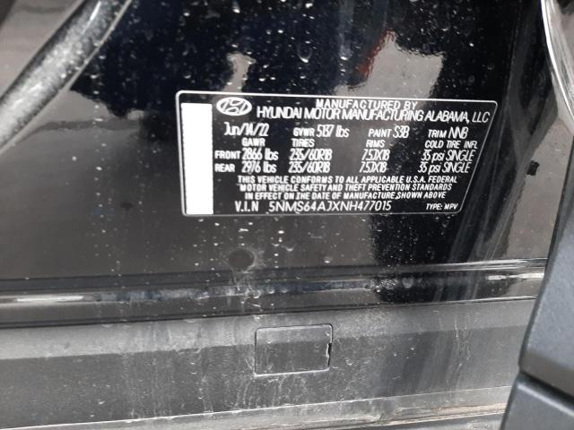 5NMS64AJXNH477015 - 2022 HYUNDAI SANTA FE SEL Черный фото 12