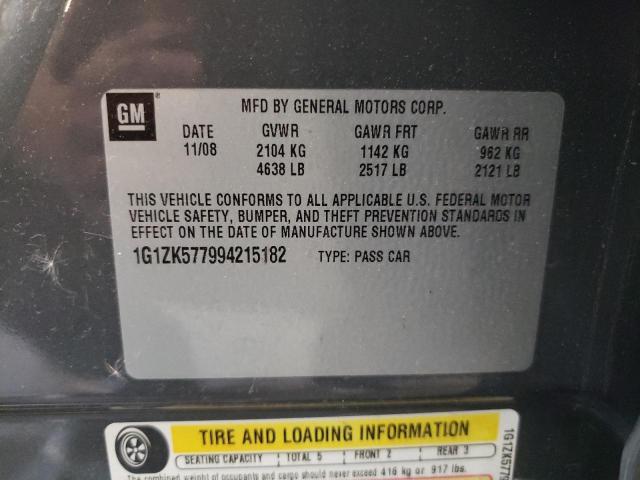 1G1ZK577994215182 - 2009 CHEVROLET MALIBU LTZ ნაცრისფერი ფოტო 12