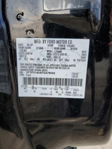 1FTPX14V87NA78092 - 2007 FORD F150 BLACK photo 12